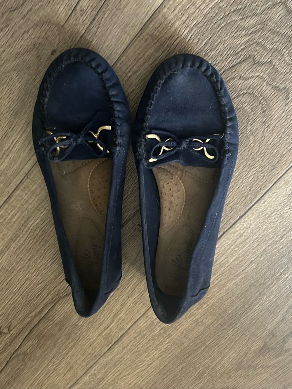 Dexflex Comfort (Payless)Women's Navy Suede Moccasin Loafers with Gold Accent